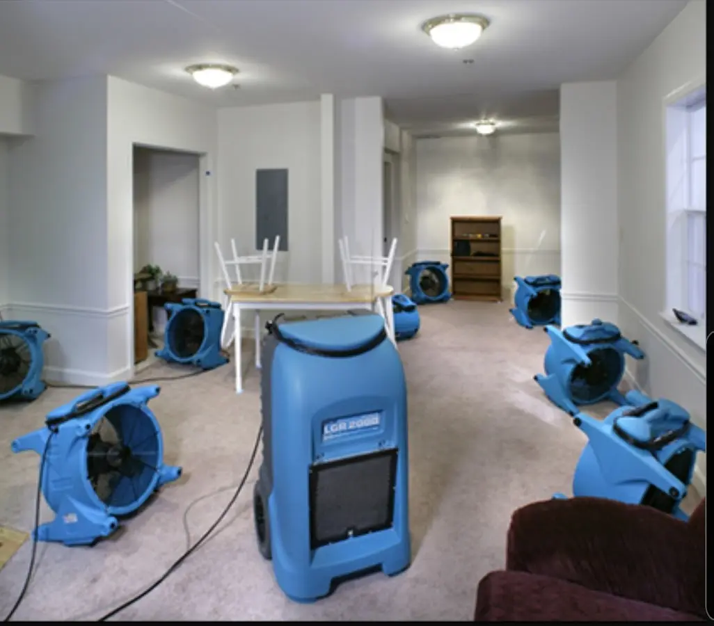 Air movers and dehumidifier setup for Water Damage Restoration in Santa Fe Springs
